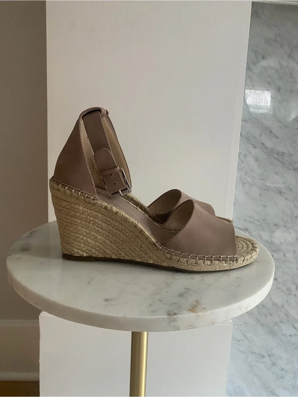 Vince Camuto Taupe Espadrille Wedge Sandals with Ankle Strap